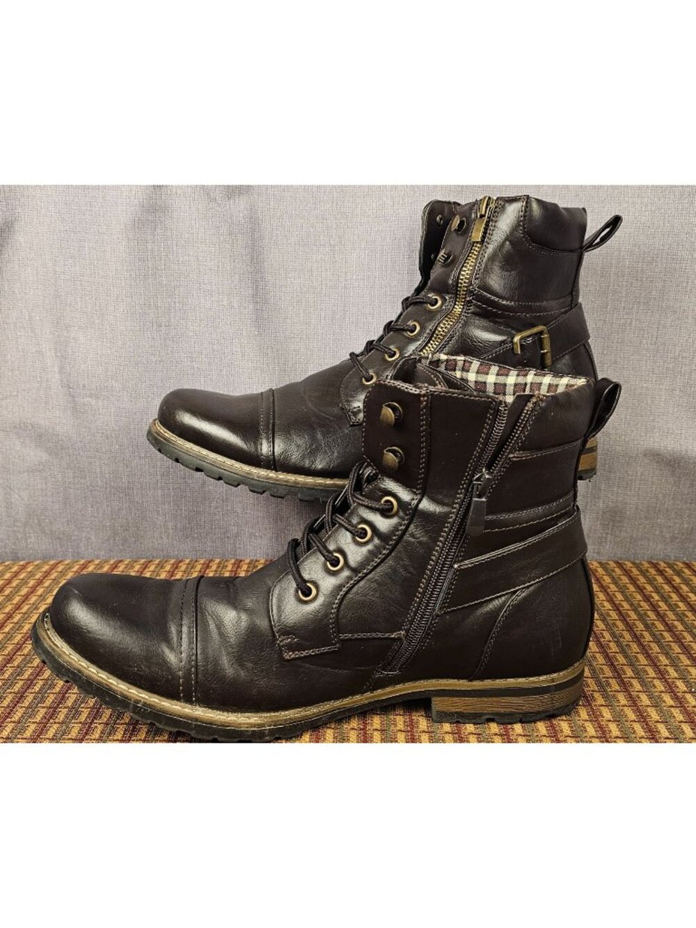 Bruno Marc Mens Philly-3 Brown Combat Boots Size 11 Lace-Up & Zipper Design